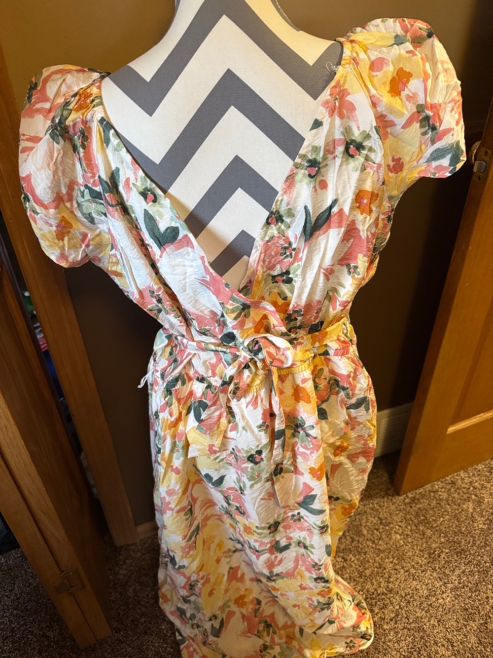 Floral Wrap Midi Dress in Pink & Yellow